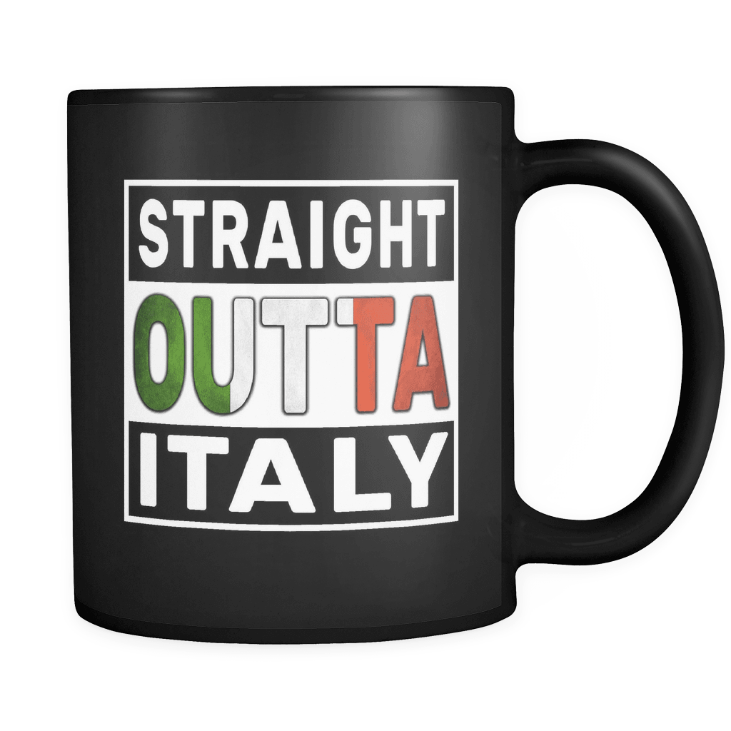 RobustCreative-Straight Outta Italy - Italian Flag 11oz Funny Black Coffee Mug - Independence Day Family Heritage - Women Men Friends Gift - Both Sides Printed (Distressed)