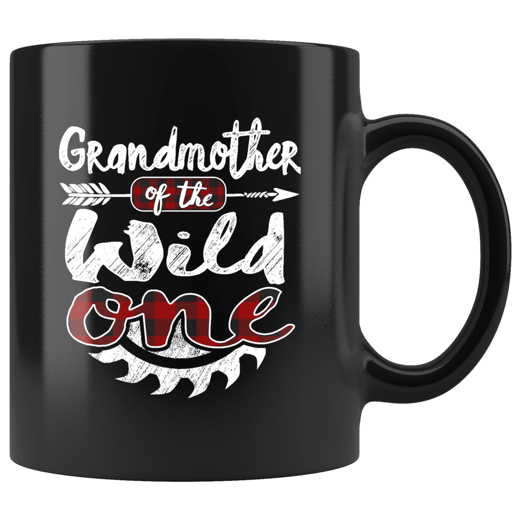 RobustCreative-Grandmother of the Wild One Lumberjack Woodworker - 11oz Black Mug Sawdust Glitter is mans glitter Gift Idea