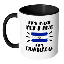 Load image into Gallery viewer, RobustCreative-I&#39;m Not Yelling I&#39;m Guanaco Flag - El Salvador Pride 11oz Funny Black &amp; White Coffee Mug - Coworker Humor That&#39;s How We Talk - Women Men Friends Gift - Both Sides Printed (Distressed)
