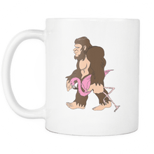 Load image into Gallery viewer, RobustCreative-Bigfoot Sasquatch Carrying Flamingo - I Believe I&#39;m a Believer - No Yeti Humanoid Monster - 11oz White Funny Coffee Mug Women Men Friends Gift ~ Both Sides Printed
