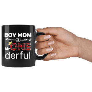 RobustCreative-Boy Mom of Mr Onederful Crown 1st Birthday Buffalo Plaid Black 11oz Mug Gift Idea