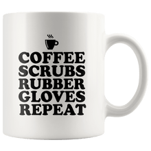Load image into Gallery viewer, RobustCreative-Coffee Scrubs Rubber Gloves Repeat  Cute CNA Nurse Life White 11oz Mug Gift Idea
