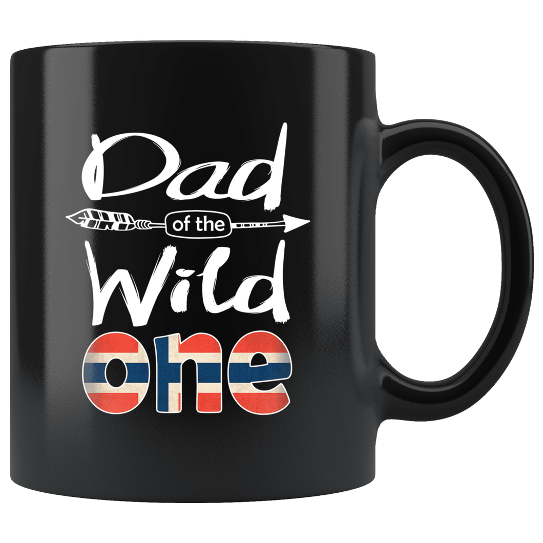 RobustCreative-Norwegian Dad of the Wild One Birthday Norway Flag Black 11oz Mug Gift Idea