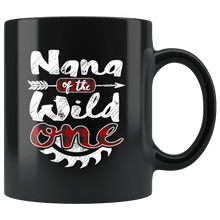 Load image into Gallery viewer, RobustCreative-Nana of the Wild One Lumberjack Woodworker Sawdust Glitter - 11oz Black Mug red black plaid Woodworking saw dust Gift Idea
