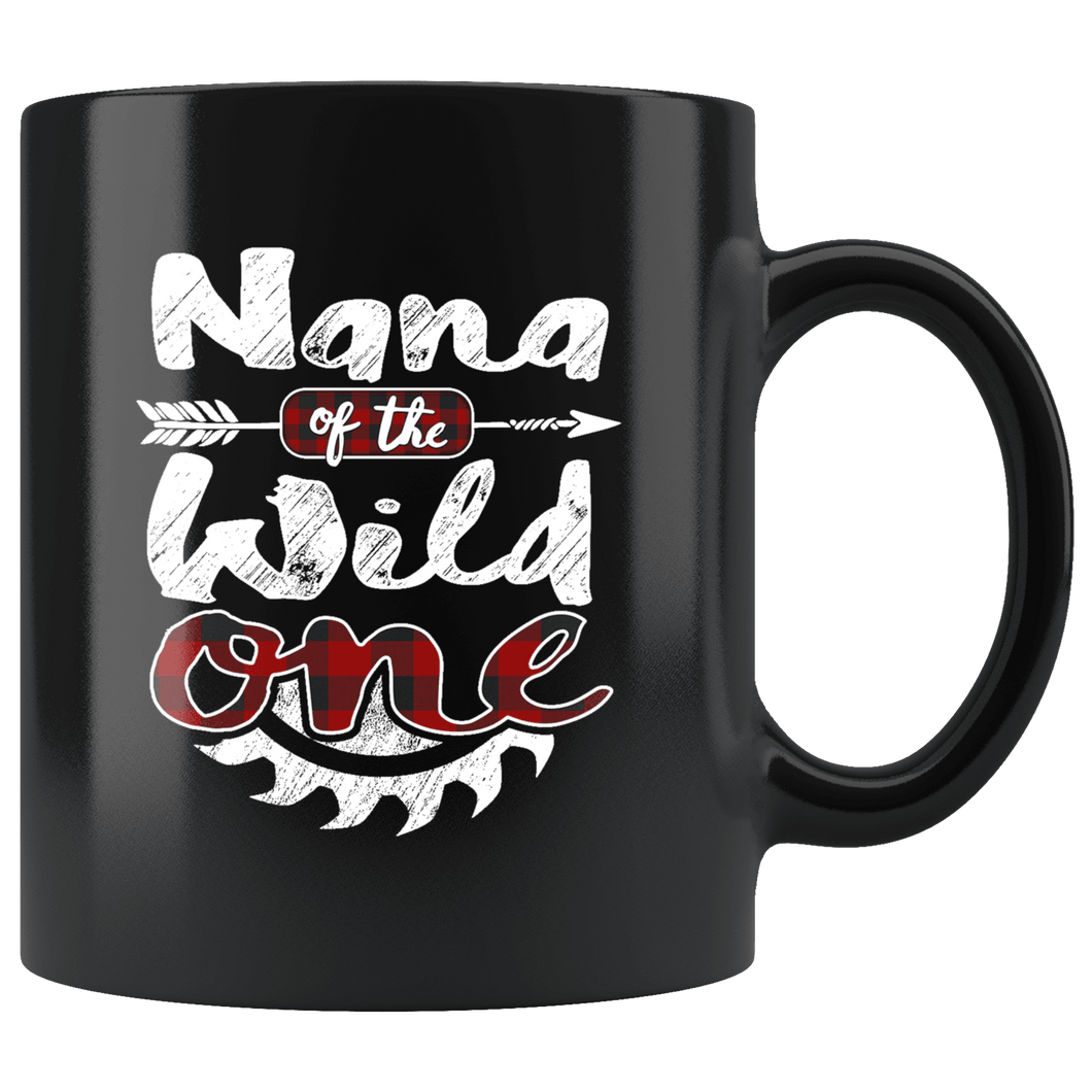 RobustCreative-Nana of the Wild One Lumberjack Woodworker Sawdust Glitter - 11oz Black Mug red black plaid Woodworking saw dust Gift Idea