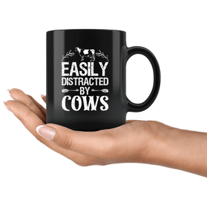 RobustCreative-Easily Distracted By Cows Cow Farmer Funny Gifts - 11oz Black Mug country Farm urban farmer Gift Idea