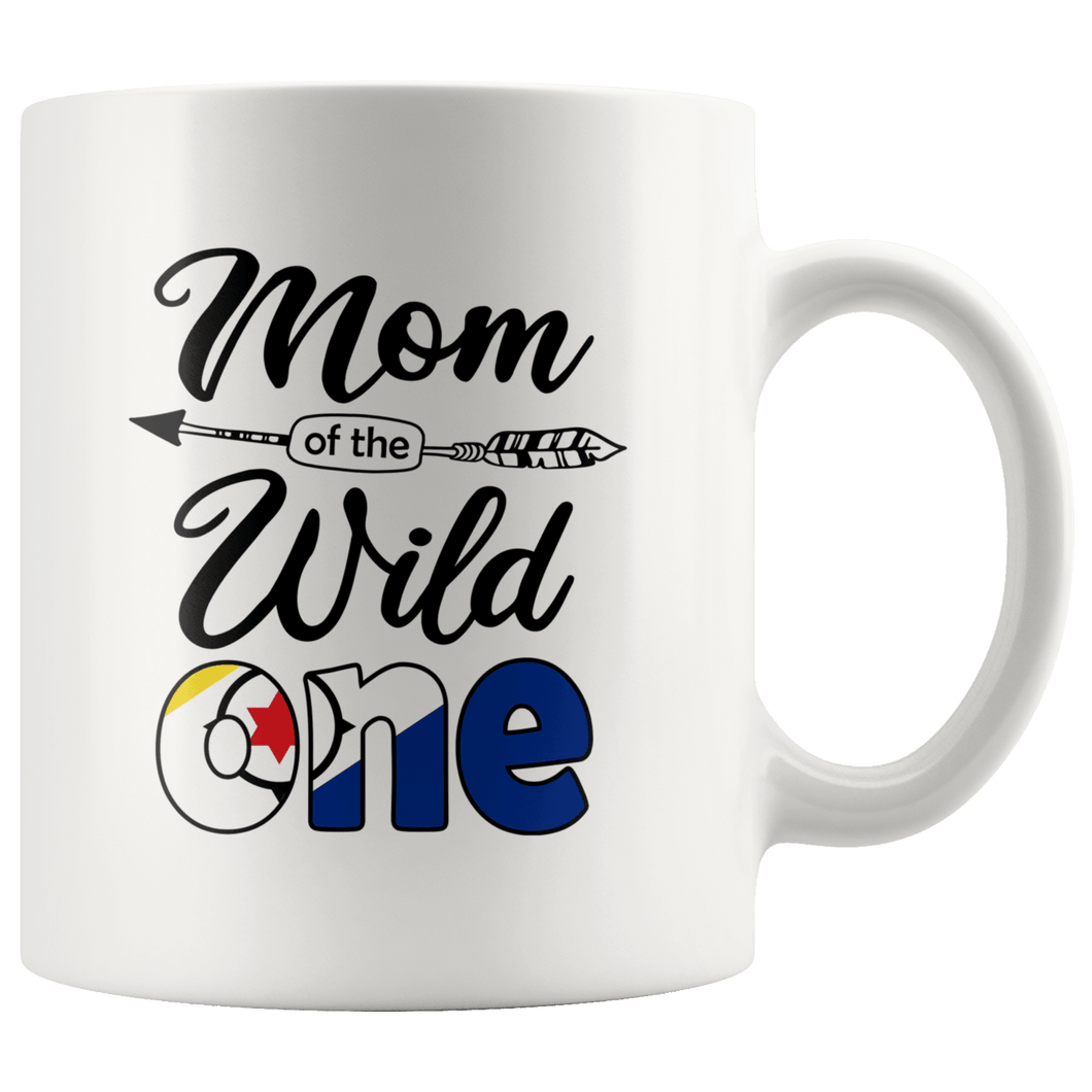 RobustCreative-Bonaire Mom of the Wild One Birthday Bonaire Flag White 11oz Mug Gift Idea