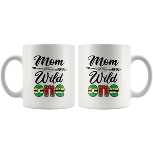 RobustCreative-Dominican Mom of the Wild One Birthday Dominica Flag White 11oz Mug Gift Idea