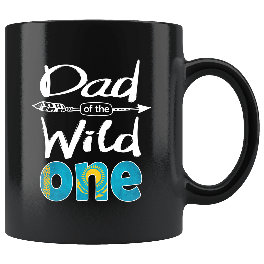 RobustCreative-Kazakh Dad of the Wild One Birthday Kazakhstan Flag Black 11oz Mug Gift Idea