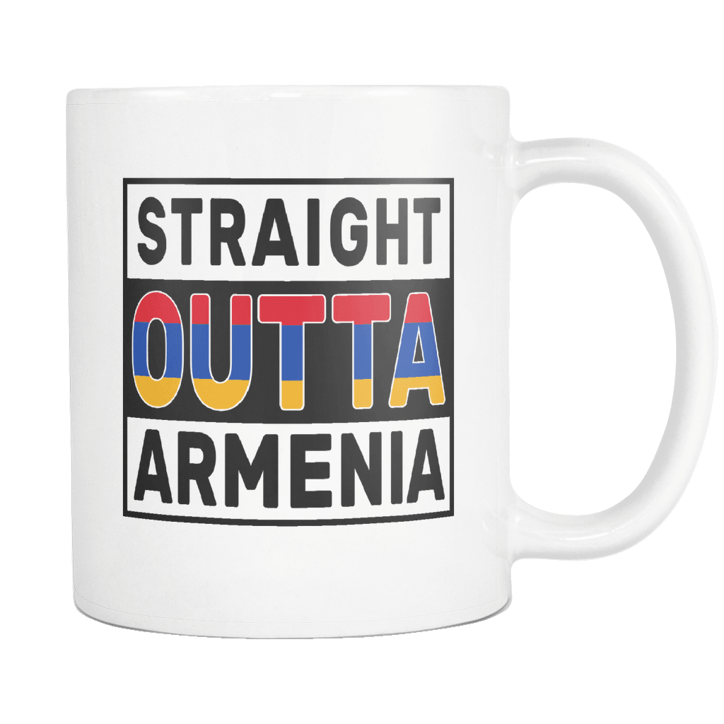 RobustCreative-Straight Outta Armenia - Armenian Flag 11oz Funny White Coffee Mug - Independence Day Family Heritage - Women Men Friends Gift - Both Sides Printed (Distressed)