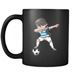 RobustCreative-Greek Dabbing Soccer Girl - Soccer Pride - Greece Flag Gift Greece Football Gift - 11oz Black Funny Coffee Mug Women Men Friends Gift ~ Both Sides Printed