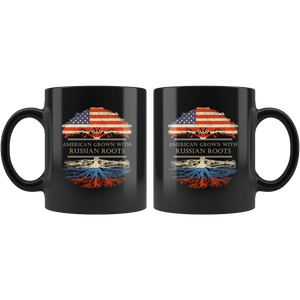 RobustCreative-Russian Roots American Grown Fathers Day Gift - Russian Pride 11oz Funny Black Coffee Mug - Real Russia Hero Flag Papa National Heritage - Friends Gift - Both Sides Printed