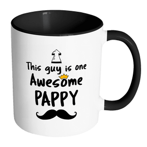 RobustCreative-One Awesome Pappy Mustache - Birthday Gift 11oz Funny Black & White Coffee Mug - Fathers Day B-Day Party - Women Men Friends Gift - Both Sides Printed (Distressed)