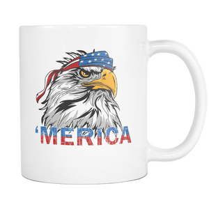 RobustCreative-Merica Eagle Mullet - Merica 11oz Funny White Coffee Mug - American Flag 4th of July Independence Day - Women Men Friends Gift - Both Sides Printed (Distressed)