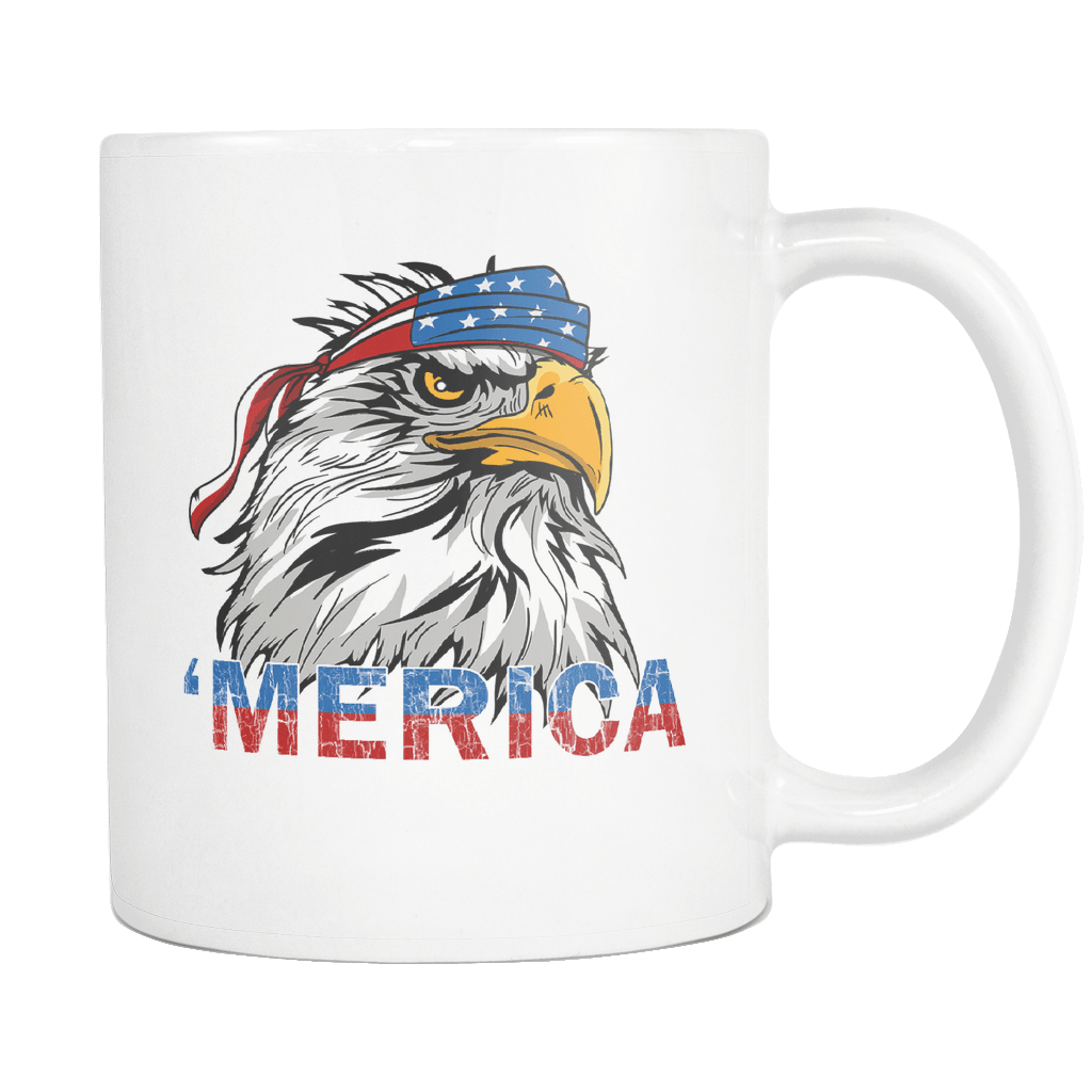 RobustCreative-Merica Eagle Mullet - Merica 11oz Funny White Coffee Mug - American Flag 4th of July Independence Day - Women Men Friends Gift - Both Sides Printed (Distressed)