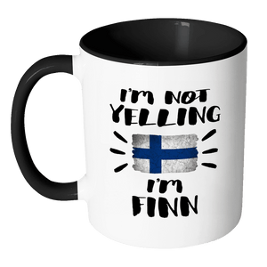 RobustCreative-I'm Not Yelling I'm Finn Flag - Finland Pride 11oz Funny Black & White Coffee Mug - Coworker Humor That's How We Talk - Women Men Friends Gift - Both Sides Printed (Distressed)