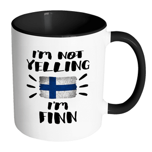RobustCreative-I'm Not Yelling I'm Finn Flag - Finland Pride 11oz Funny Black & White Coffee Mug - Coworker Humor That's How We Talk - Women Men Friends Gift - Both Sides Printed (Distressed)