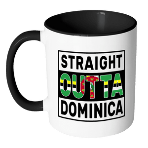 RobustCreative-Straight Outta Dominica - Dominican Flag 11oz Funny Black & White Coffee Mug - Independence Day Family Heritage - Women Men Friends Gift - Both Sides Printed (Distressed)