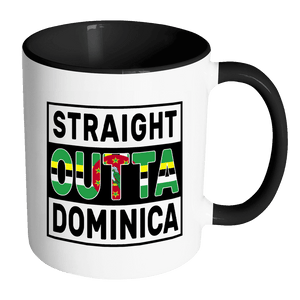 RobustCreative-Straight Outta Dominica - Dominican Flag 11oz Funny Black & White Coffee Mug - Independence Day Family Heritage - Women Men Friends Gift - Both Sides Printed (Distressed)
