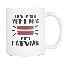 Load image into Gallery viewer, RobustCreative-I&#39;m Not Yelling I&#39;m Latvian Flag - Latvia Pride 11oz Funny White Coffee Mug - Coworker Humor That&#39;s How We Talk - Women Men Friends Gift - Both Sides Printed (Distressed)
