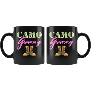 RobustCreative-Granny Military Boots Camo Hard Charger Camouflage - Military Family 11oz Black Mug Deployed Duty Forces support troops CONUS Gift Idea - Both Sides Printed