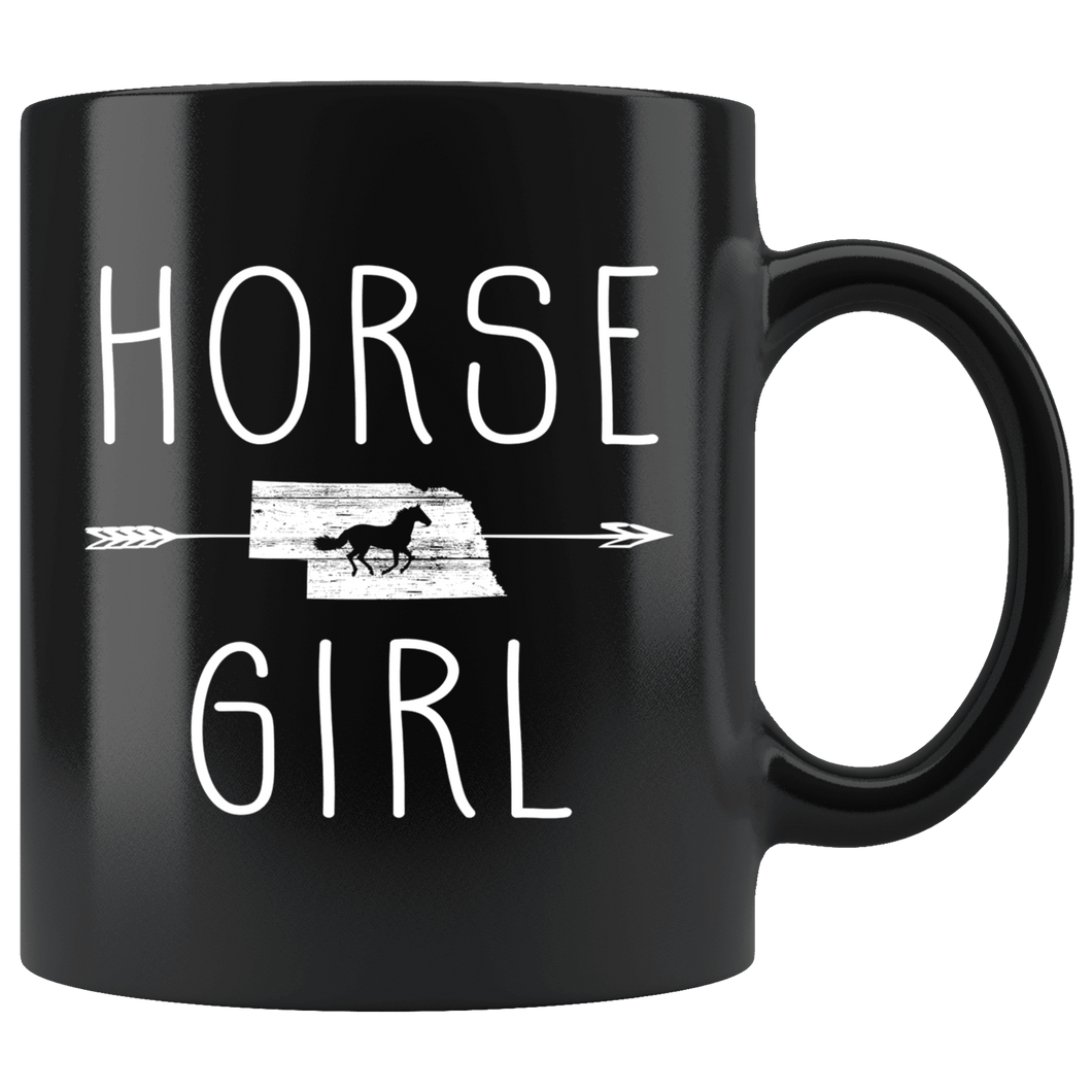 RobustCreative-Nebraska Horse Girl Gifts Nebraskan Shape Country for women - 11oz Black Mug Racing Lover Gift Idea