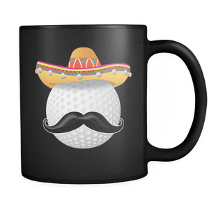 RobustCreative-Funny Golf Ball Mustache Mexican Sport - Cinco De Mayo Mexican Fiesta - No Siesta Mexico Party - 11oz Black Funny Coffee Mug Women Men Friends Gift ~ Both Sides Printed