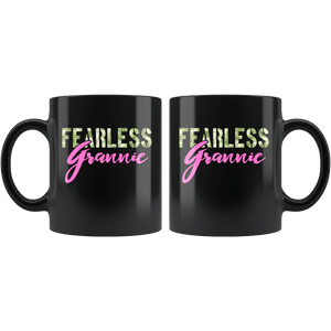 RobustCreative-Fearless Grannie Camo Hard Charger Veterans Day - Military Family 11oz Black Mug Retired or Deployed support troops Gift Idea - Both Sides Printed