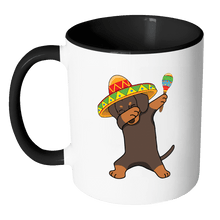 Load image into Gallery viewer, RobustCreative-Dabbing Dachshund Dog in Sombrero - Cinco De Mayo Mexican Fiesta - Dab Dance Mexico Party - 11oz Black &amp; White Funny Coffee Mug Women Men Friends Gift ~ Both Sides Printed
