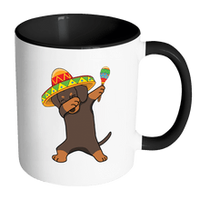 Load image into Gallery viewer, RobustCreative-Dabbing Dachshund Dog in Sombrero - Cinco De Mayo Mexican Fiesta - Dab Dance Mexico Party - 11oz Black &amp; White Funny Coffee Mug Women Men Friends Gift ~ Both Sides Printed
