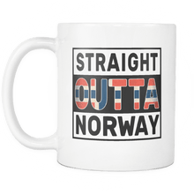 Load image into Gallery viewer, RobustCreative-Straight Outta Norway - Norwegian Flag 11oz Funny White Coffee Mug - Independence Day Family Heritage - Women Men Friends Gift - Both Sides Printed (Distressed)
