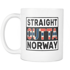 RobustCreative-Straight Outta Norway - Norwegian Flag 11oz Funny White Coffee Mug - Independence Day Family Heritage - Women Men Friends Gift - Both Sides Printed (Distressed)