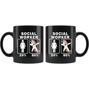 RobustCreative-Social Worker Dabbing Unicorn 80 20 Principle Superhero Girl Womens - 11oz Black Mug Medical Personnel Gift Idea