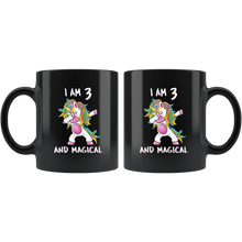 Load image into Gallery viewer, RobustCreative-I am 3 &amp; Magical Unicorn birthday three Years Old Black 11oz Mug Gift Idea

