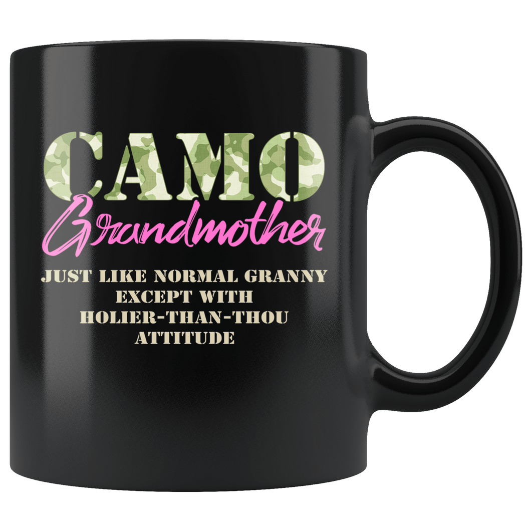 RobustCreative-Military Grandmother Just Like Normal Camouflage Camo - Military Family 11oz Black Mug Deployed Duty Forces support troops CONUS Gift Idea - Both Sides Printed