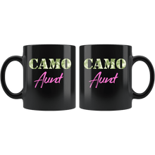 Load image into Gallery viewer, RobustCreative-Military Aunt Camo Camo Hard Charger Squared Away - Military Family 11oz Black Mug Retired or Deployed support troops Gift Idea - Both Sides Printed
