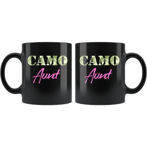 RobustCreative-Military Aunt Camo Camo Hard Charger Squared Away - Military Family 11oz Black Mug Retired or Deployed support troops Gift Idea - Both Sides Printed