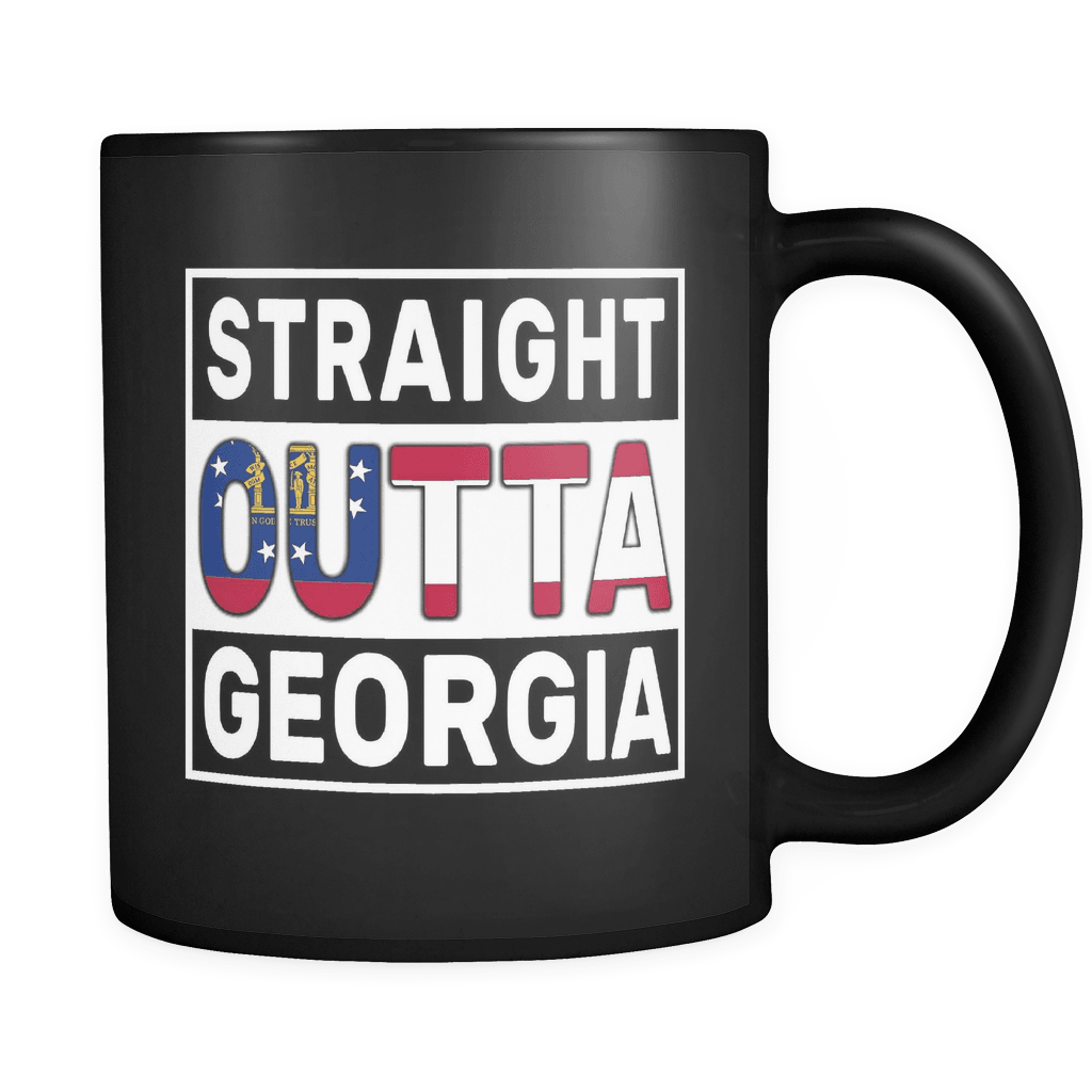 RobustCreative-Straight Outta Georgia - Georgian Flag 11oz Funny Black Coffee Mug - Independence Day Family Heritage - Women Men Friends Gift - Both Sides Printed (Distressed)
