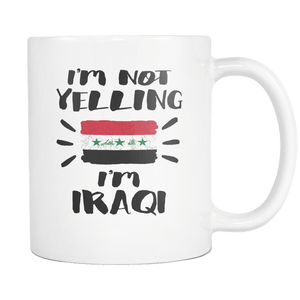 RobustCreative-I'm Not Yelling I'm Iraqi Flag - Iraq Pride 11oz Funny White Coffee Mug - Coworker Humor That's How We Talk - Women Men Friends Gift - Both Sides Printed (Distressed)