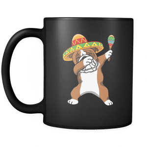 RobustCreative-Dabbing Bulldog Dog in Sombrero - Cinco De Mayo Mexican Fiesta - Dab Dance Mexico Party - 11oz Black Funny Coffee Mug Women Men Friends Gift ~ Both Sides Printed