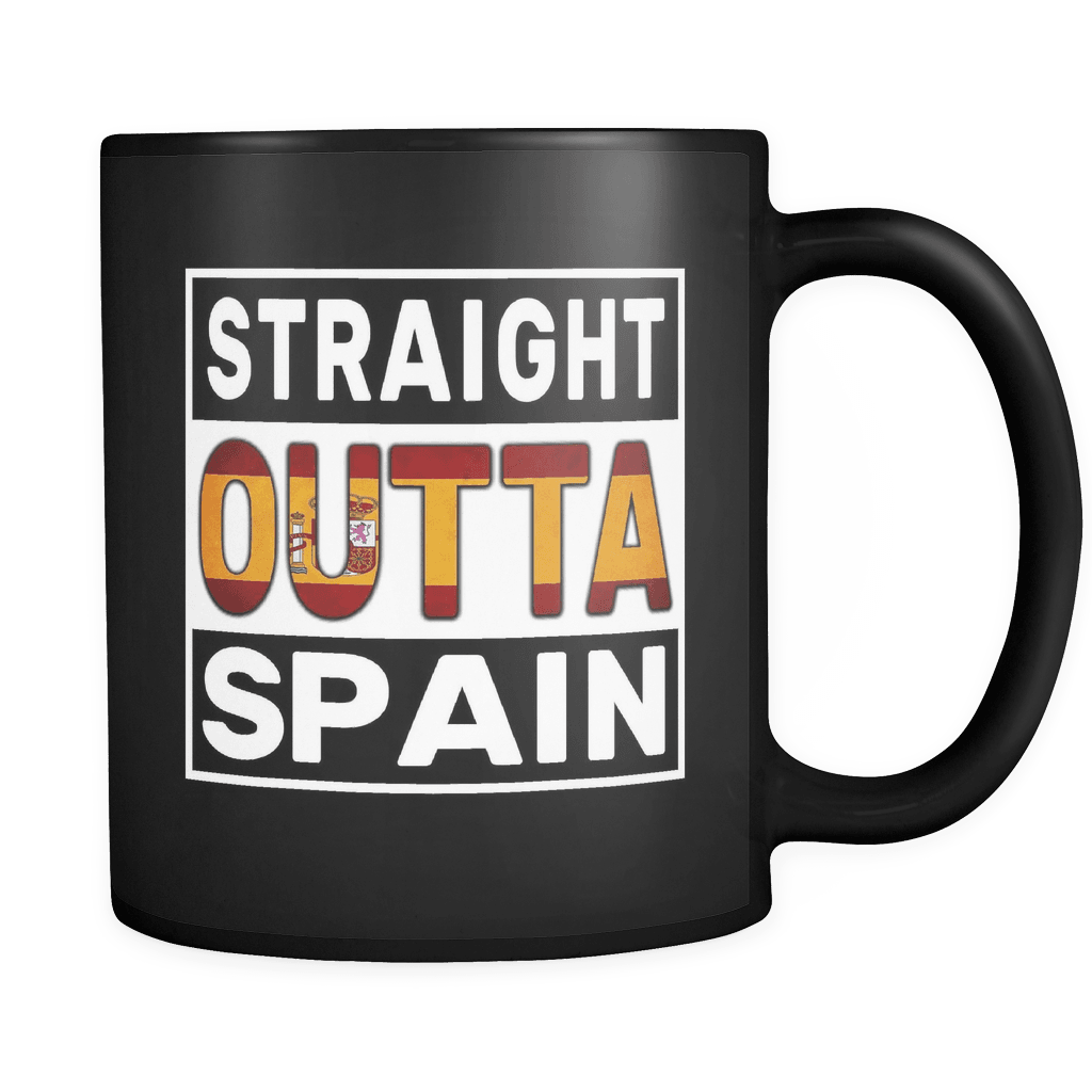 RobustCreative-Straight Outta Spain - Spanish Flag 11oz Funny Black Coffee Mug - Independence Day Family Heritage - Women Men Friends Gift - Both Sides Printed (Distressed)
