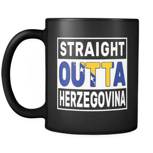 RobustCreative-Straight Outta Herzegovina - Herzegovinian Flag 11oz Funny Black Coffee Mug - Independence Day Family Heritage - Women Men Friends Gift - Both Sides Printed (Distressed)