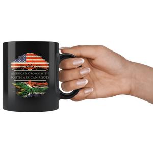 RobustCreative-South African Roots American Grown Fathers Day Gift - South African Pride 11oz Funny Black Coffee Mug - Real South Africa Hero Flag Papa National Heritage - Friends Gift - Both Sides Printed