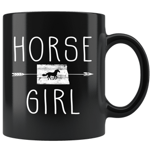 RobustCreative-North Dakota Horse Girl Gifts Dakotan Shape Country for women - 11oz Black Mug Riding Lover Gift Idea