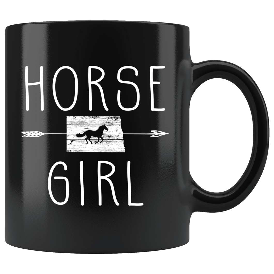 RobustCreative-North Dakota Horse Girl Gifts Dakotan Shape Country for women - 11oz Black Mug Riding Lover Gift Idea