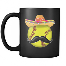 Load image into Gallery viewer, RobustCreative-Funny Softball Mustache Mexican Sport - Cinco De Mayo Mexican Fiesta - No Siesta Mexico Party - 11oz Black Funny Coffee Mug Women Men Friends Gift ~ Both Sides Printed
