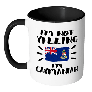 RobustCreative-I'm Not Yelling I'm Caymanian Flag - Cayman Islands Pride 11oz Funny Black & White Coffee Mug - Coworker Humor That's How We Talk - Women Men Friends Gift - Both Sides Printed (Distressed)