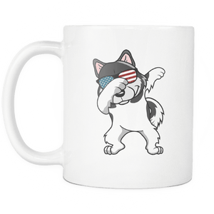 RobustCreative-Dabbing Alaskan Malamute Dog America Flag - Patriotic Merica Murica Pride - 4th of July USA Independence Day - 11oz White Funny Coffee Mug Women Men Friends Gift ~ Both Sides Printed