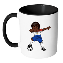 Load image into Gallery viewer, RobustCreative-Dabbing Soccer Boy Paraguay Paraguayan Asuncian Gifts National Soccer Tournament Game 11oz Black &amp; White Coffee Mug ~ Both Sides Printed
