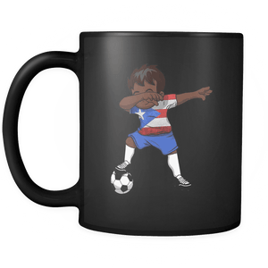 RobustCreative-Dabbing Soccer Boy Puerto Rico Puerto Rican Boricua Gifts National Soccer Tournament Game 11oz Black Coffee Mug ~ Both Sides Printed